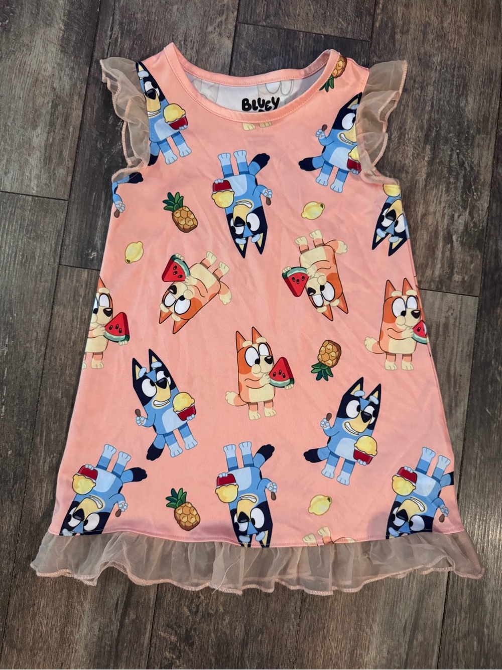 Girls Peach Bluey Print Ruffle-Trim Nightgown
